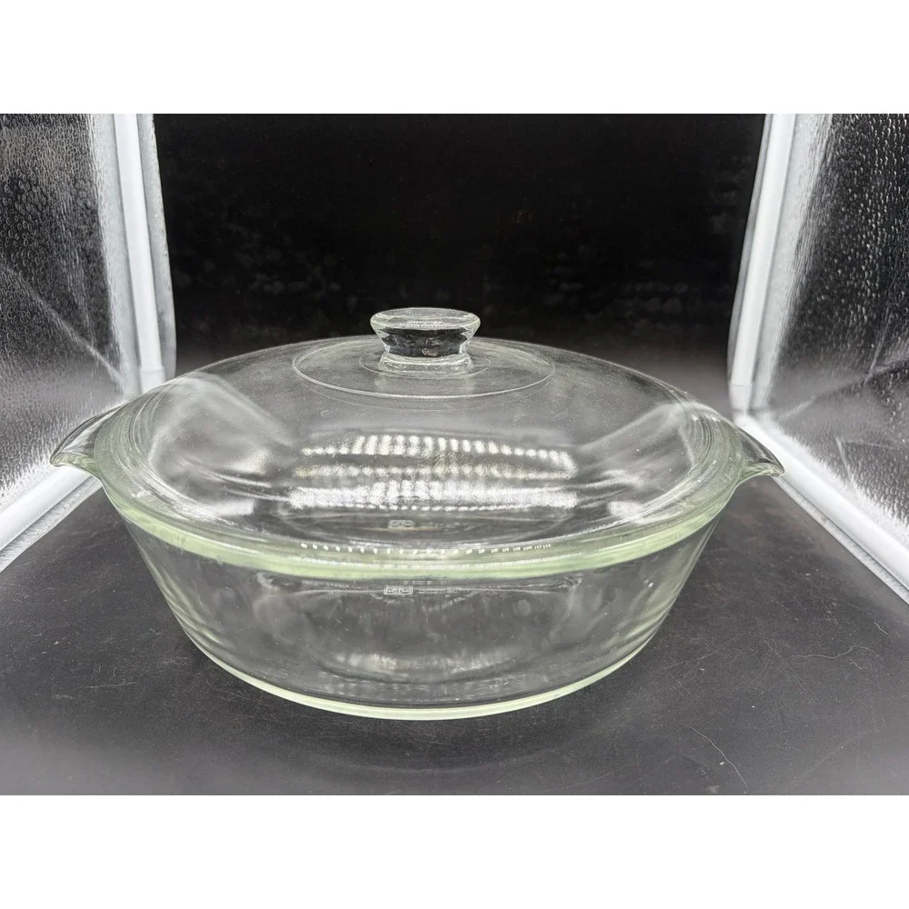 Anchor Hocking Clear Glass Round Casserole Dish with Lid 2 Quart USA Made